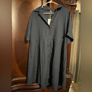 Navy Button Down Dress